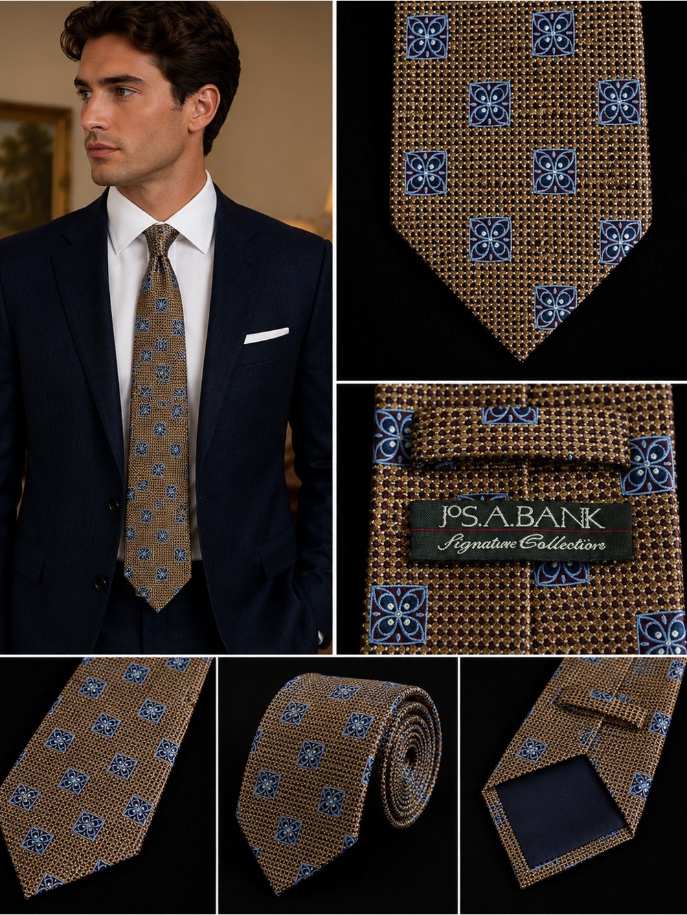 Jos. A. Bank Brown and Blue Patterned Tie